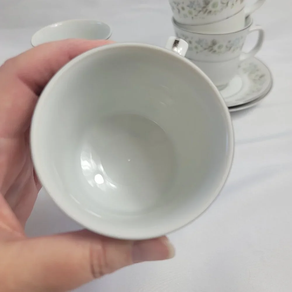 FOUR Imperial China Wild Flower Cup & Saucer Sets Green Blue & White Flowers
